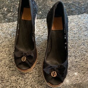 Tory Burch black lace wedge